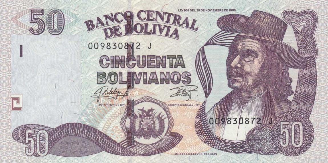 Front of Bolivia p245: 50 Bolivianos from 2016