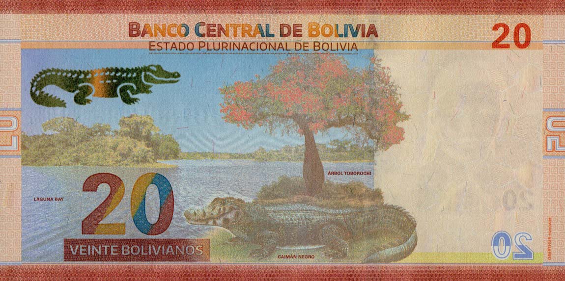 Back of Bolivia p249: 20 Bolivianos from 2018