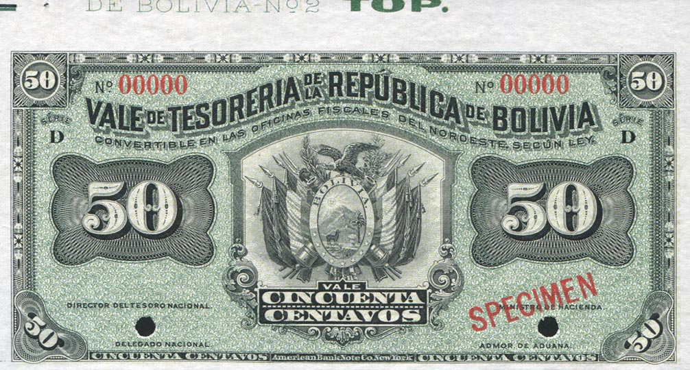 Front of Bolivia p91s: 50 Centavos from 1902