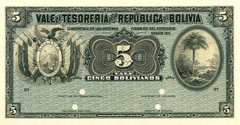 Front of Bolivia p93p: 5 Bolivianos from 1902