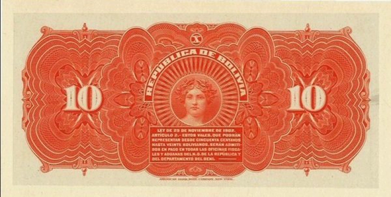 Back of Bolivia p94p: 10 Bolivianos from 1902
