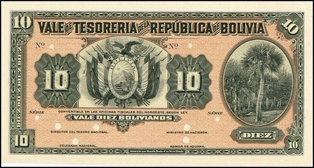 Front of Bolivia p94r: 10 Bolivianos from 1902