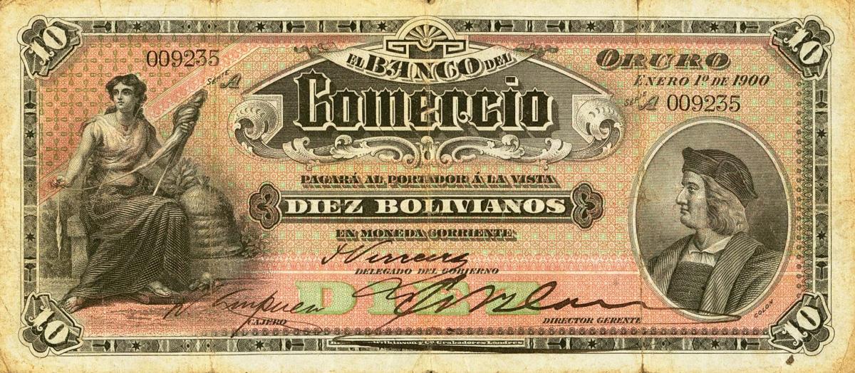 Front of Bolivia pS133: 10 Bolivianos from 1900