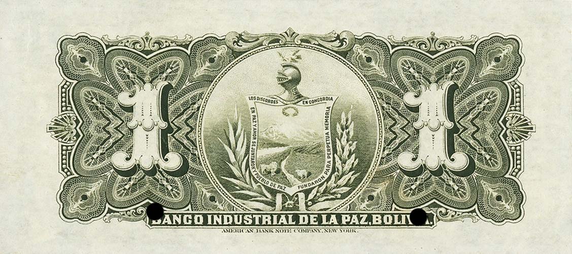 Back of Bolivia pS151s: 1 Boliviano from 1900
