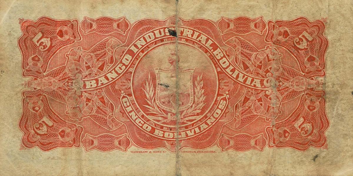 Back of Bolivia pS162: 5 Bolivianos from 1907