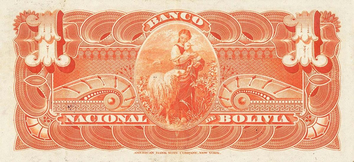 Back of Bolivia pS211b: 1 Boliviano from 1892