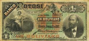 pS221b from Bolivia: 1 Boliviano from 1887