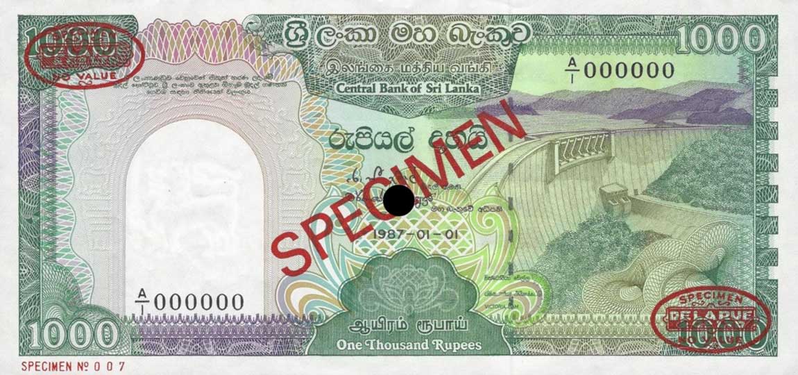 Front of Sri Lanka p101s: 1000 Rupees from 1987