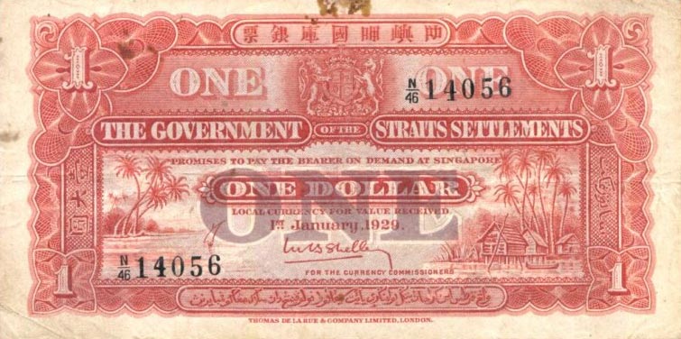 Front of Straits Settlements p9a: 1 Dollar from 1925