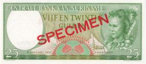 p113s from Suriname: 25 Gulden from 1957