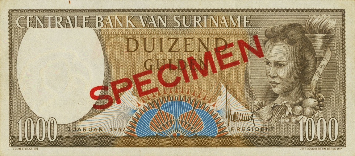 Front of Suriname p115s: 1000 Gulden from 1957