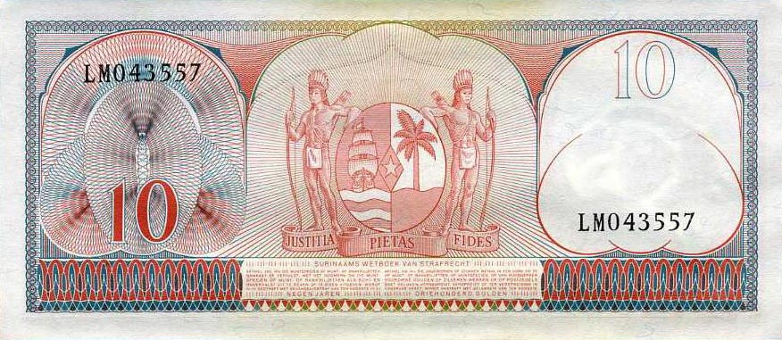 Back of Suriname p121b: 10 Gulden from 1963
