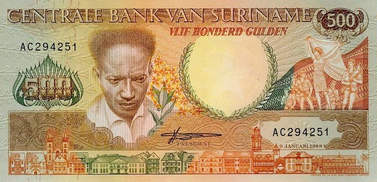 Front of Suriname p135b: 500 Gulden from 1988