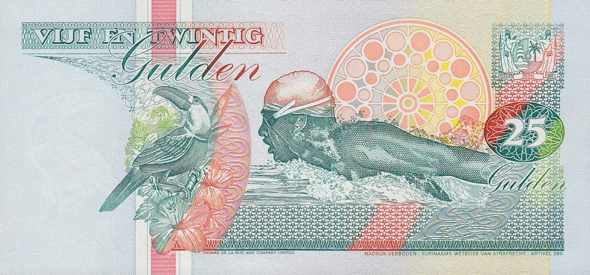 Back of Suriname p138a: 25 Gulden from 1991
