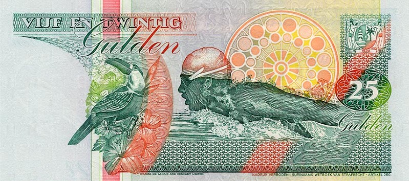 Back of Suriname p138c: 25 Gulden from 1996