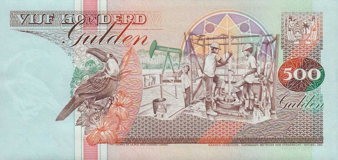 Back of Suriname p140: 500 Gulden from 1991
