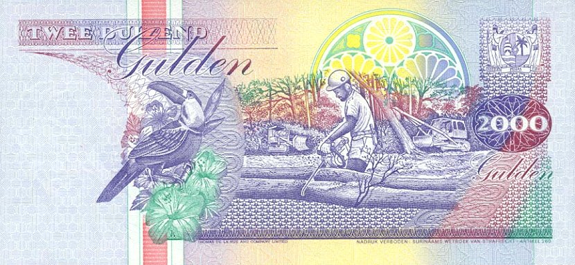 Back of Suriname p142: 2000 Gulden from 1995