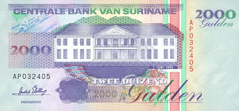 Front of Suriname p142: 2000 Gulden from 1995