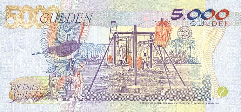 Back of Suriname p143a: 5000 Gulden from 1997
