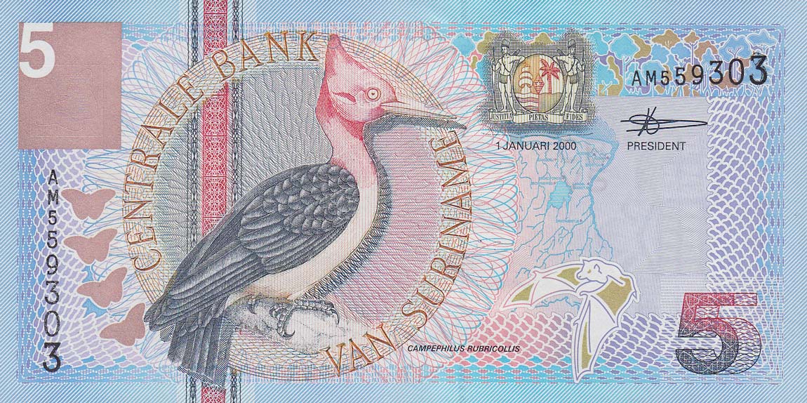 Front of Suriname p146a: 5 Gulden from 2000