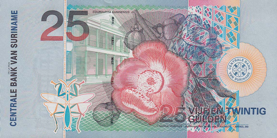 Back of Suriname p148: 25 Gulden from 2000