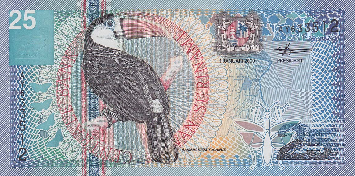 Front of Suriname p148: 25 Gulden from 2000