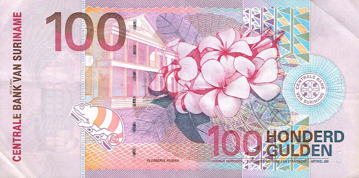 Back of Suriname p149: 100 Gulden from 2000