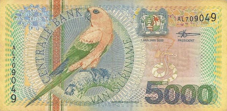 Front of Suriname p152: 5000 Gulden from 2000