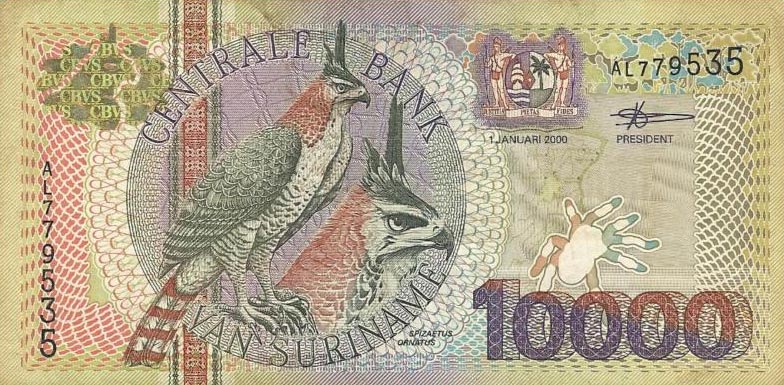 Front of Suriname p153: 10000 Gulden from 2000
