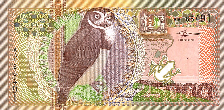 Front of Suriname p154: 25000 Gulden from 2000