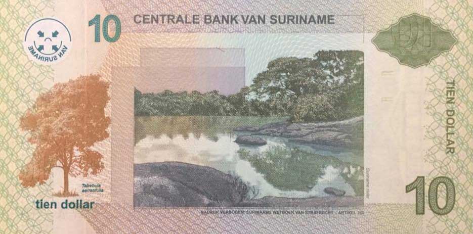 Back of Suriname p158b: 10 Dollars from 2004