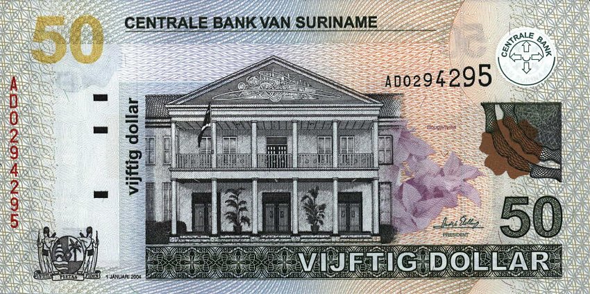 Front of Suriname p160a: 50 Dollars from 2004