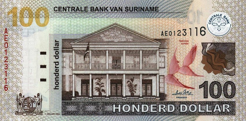 Front of Suriname p161a: 100 Dollars from 2004