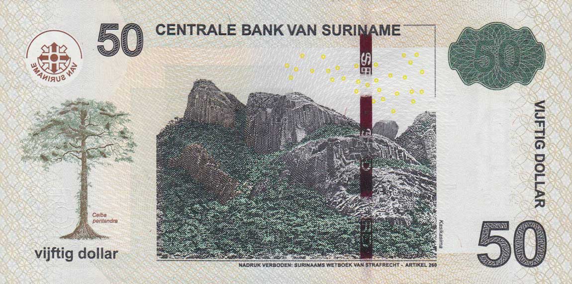 Back of Suriname p165a: 50 Dollars from 2010