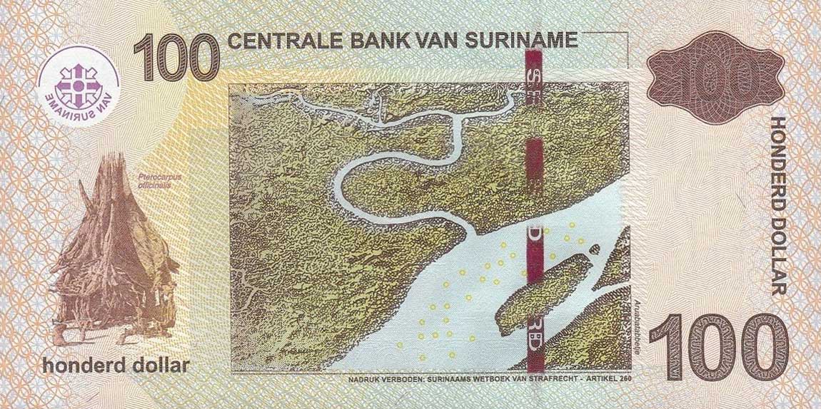 Back of Suriname p166a: 100 Dollars from 2010