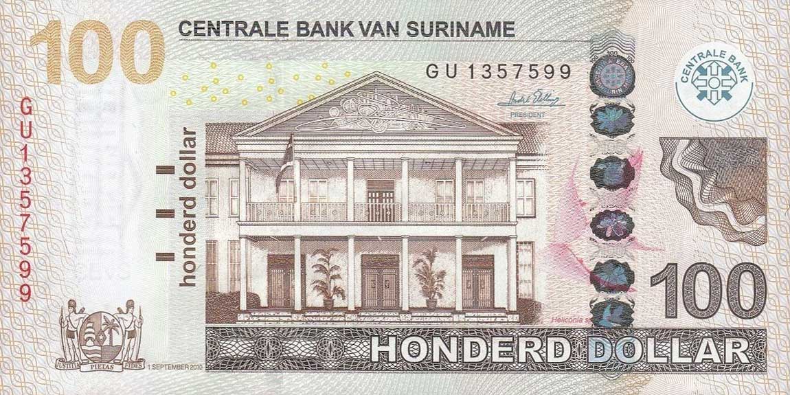 Front of Suriname p166a: 100 Dollars from 2010