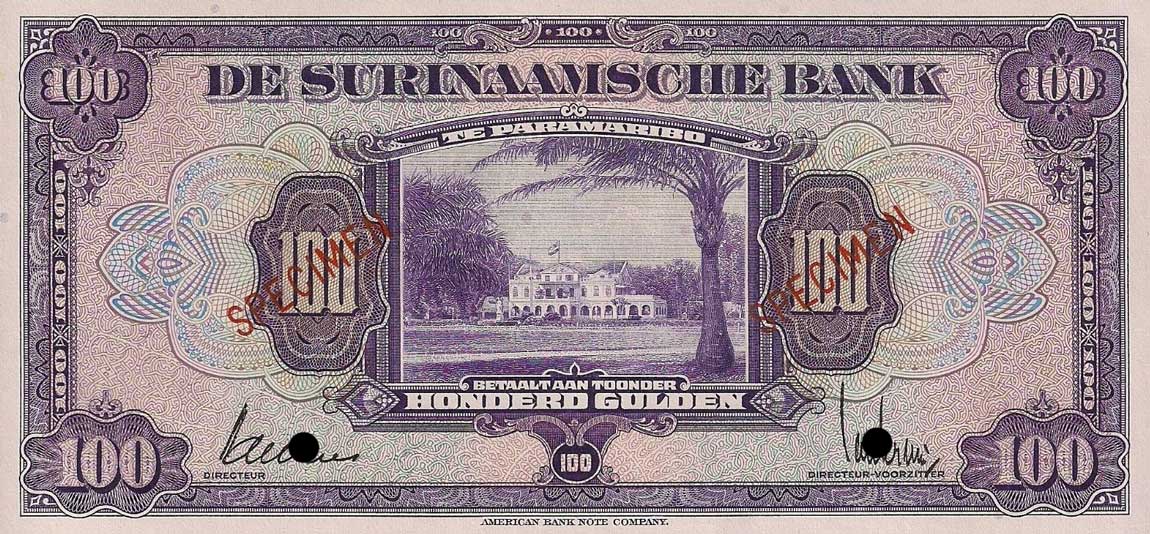 Front of Suriname p91s: 100 Gulden from 1941