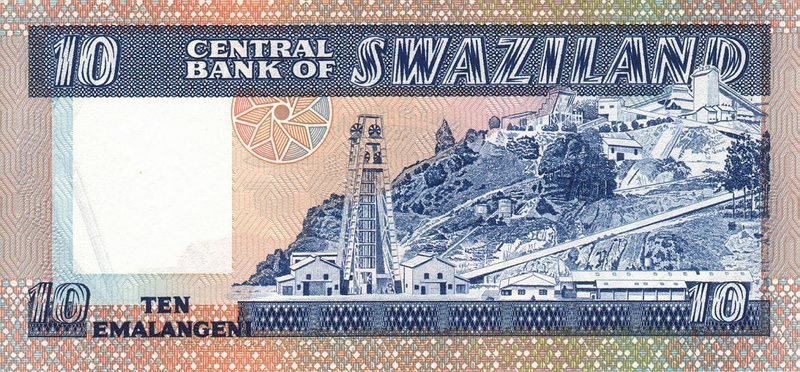 Back of Swaziland p10c: 10 Emalangeni from 1985