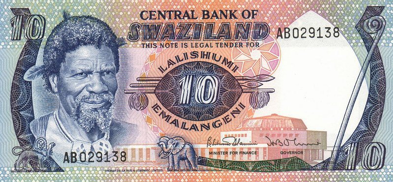 Front of Swaziland p10c: 10 Emalangeni from 1985