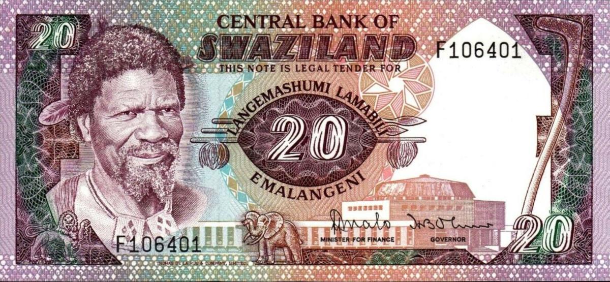 Front of Swaziland p11a: 20 Emalangeni from 1984