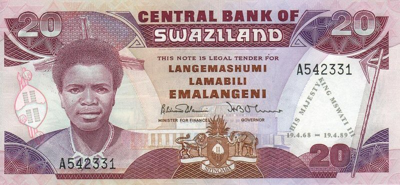 Front of Swaziland p17a: 20 Emalangeni from 1989