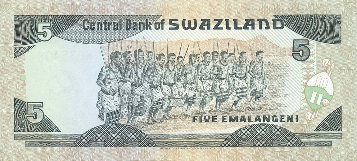 Back of Swaziland p19b: 5 Emalangeni from 1994