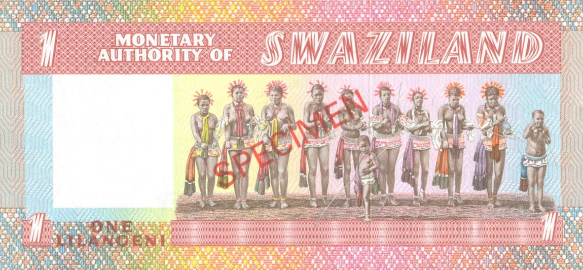 Back of Swaziland p1s: 1 Lilangeni from 1974