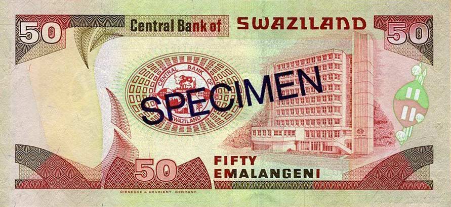 Back of Swaziland p26s1: 50 Emalangeni from 1995
