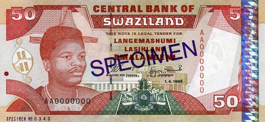 Front of Swaziland p26s1: 50 Emalangeni from 1995