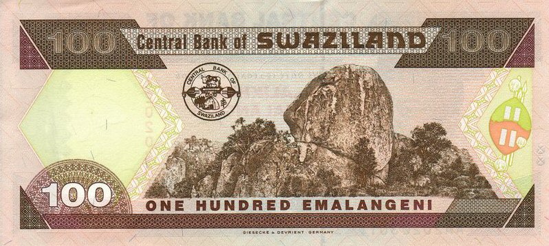 Back of Swaziland p27a: 100 Emalangeni from 1996