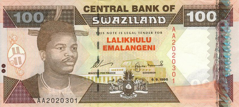 Front of Swaziland p27a: 100 Emalangeni from 1996