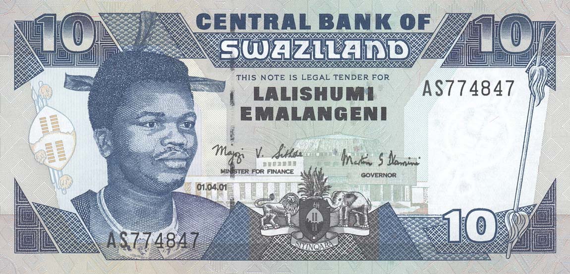Front of Swaziland p29a: 10 Emalangeni from 2001