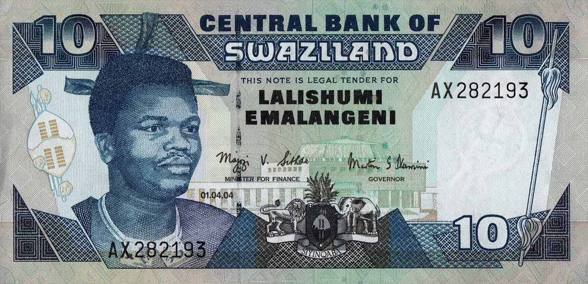 Front of Swaziland p29b: 10 Emalangeni from 2004