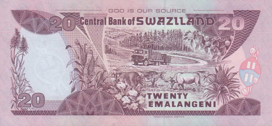 Back of Swaziland p30b: 20 Emalangeni from 2004